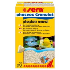 Sera Phosvec Granulat  отстранява фосфатите бързо , лесно и безопасно с дълготраен ефект, действа около 3 месеца., подходящ за сладко и соленоводни аквариуми  500 гр
